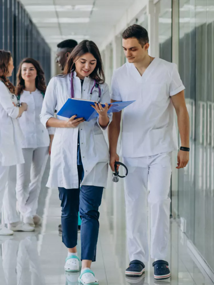 A healthcare professional smiling